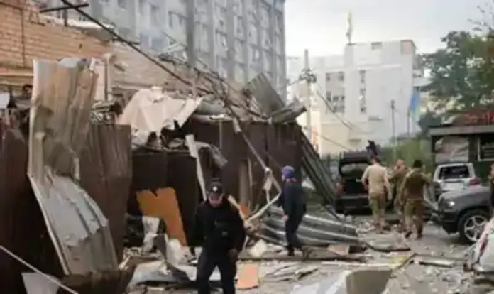 Fallen building and debris