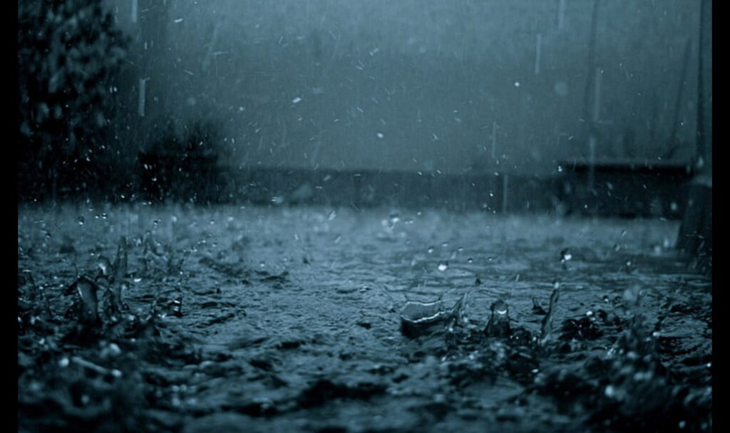 Rain drop falling on ground