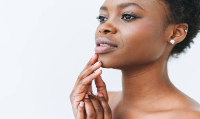 Women touching her skin