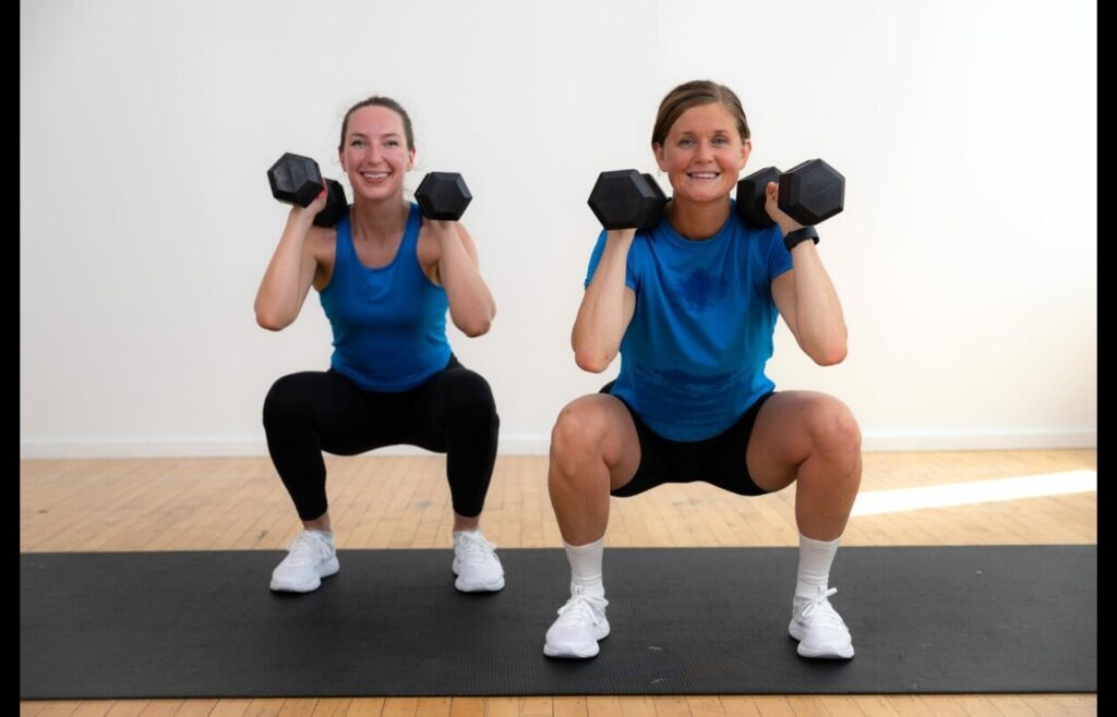 Two women doing strength training