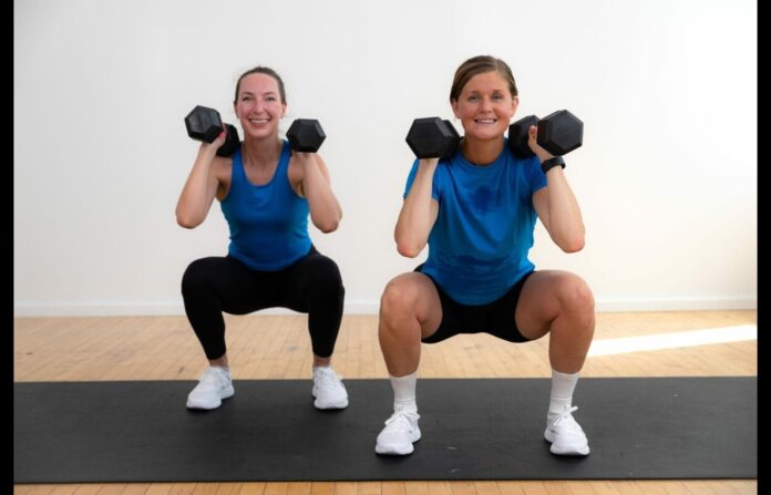 Two women doing strength training