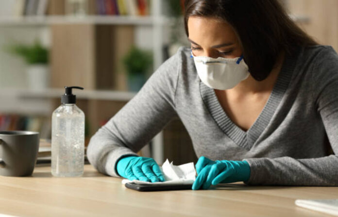 Women cleaning her phone