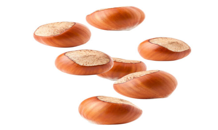 falling-hazelnut on white background