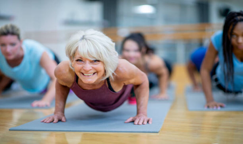 Woman smiling and doing workout