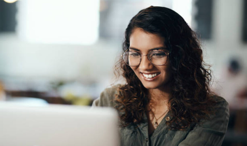 Happy woman working