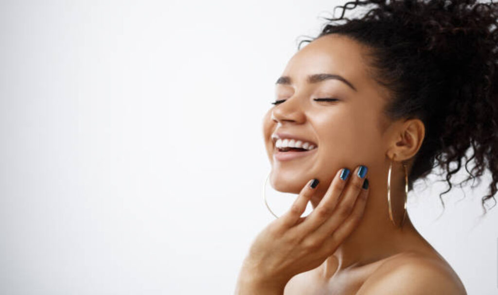 Women touching her skin