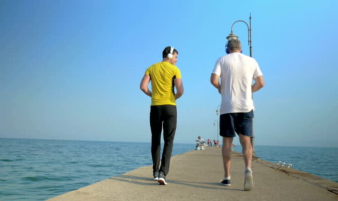 Two men exercising Retro walking