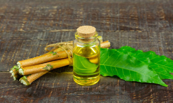 Neem oil and leaves