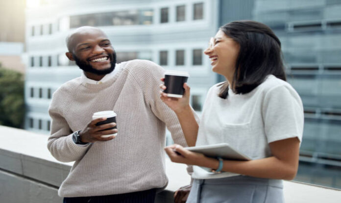 Friend talking and having coffee